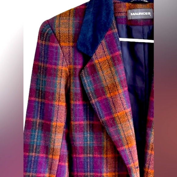 Maurices Plaid Blazer with Dark Blue Suede Accents szL - Picture 1 of 17